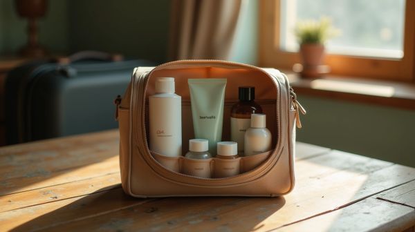 Votre essentials de toilette en voyage avec une trousse adaptée